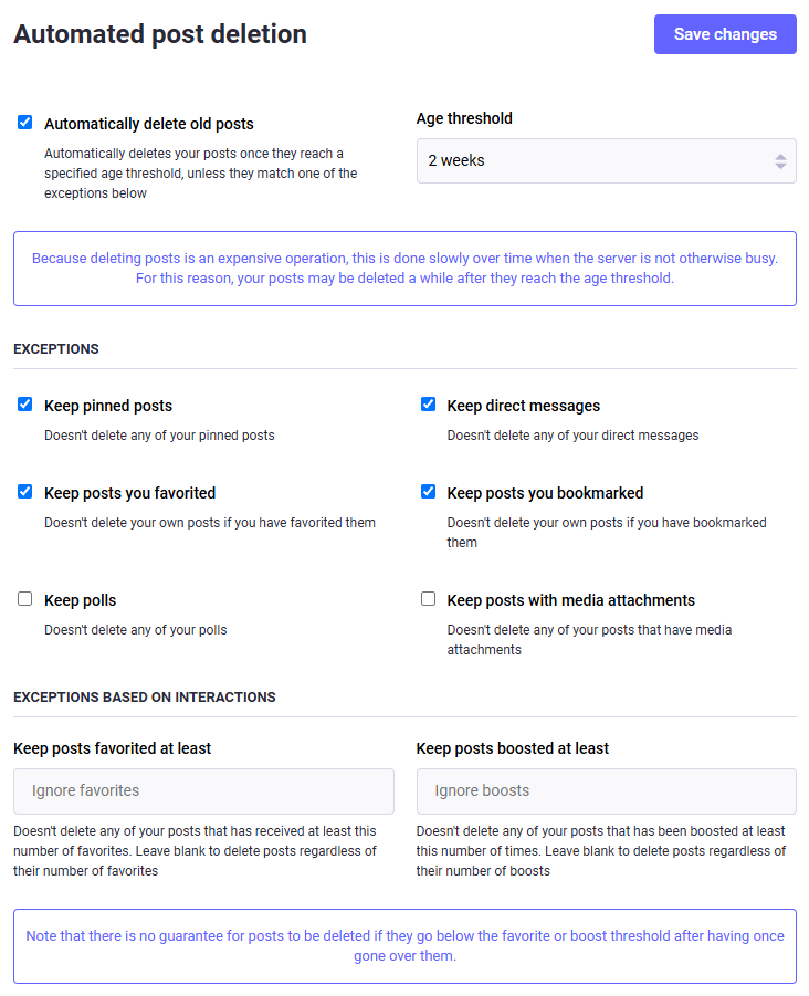 Automated post deletion page on Mastodon.